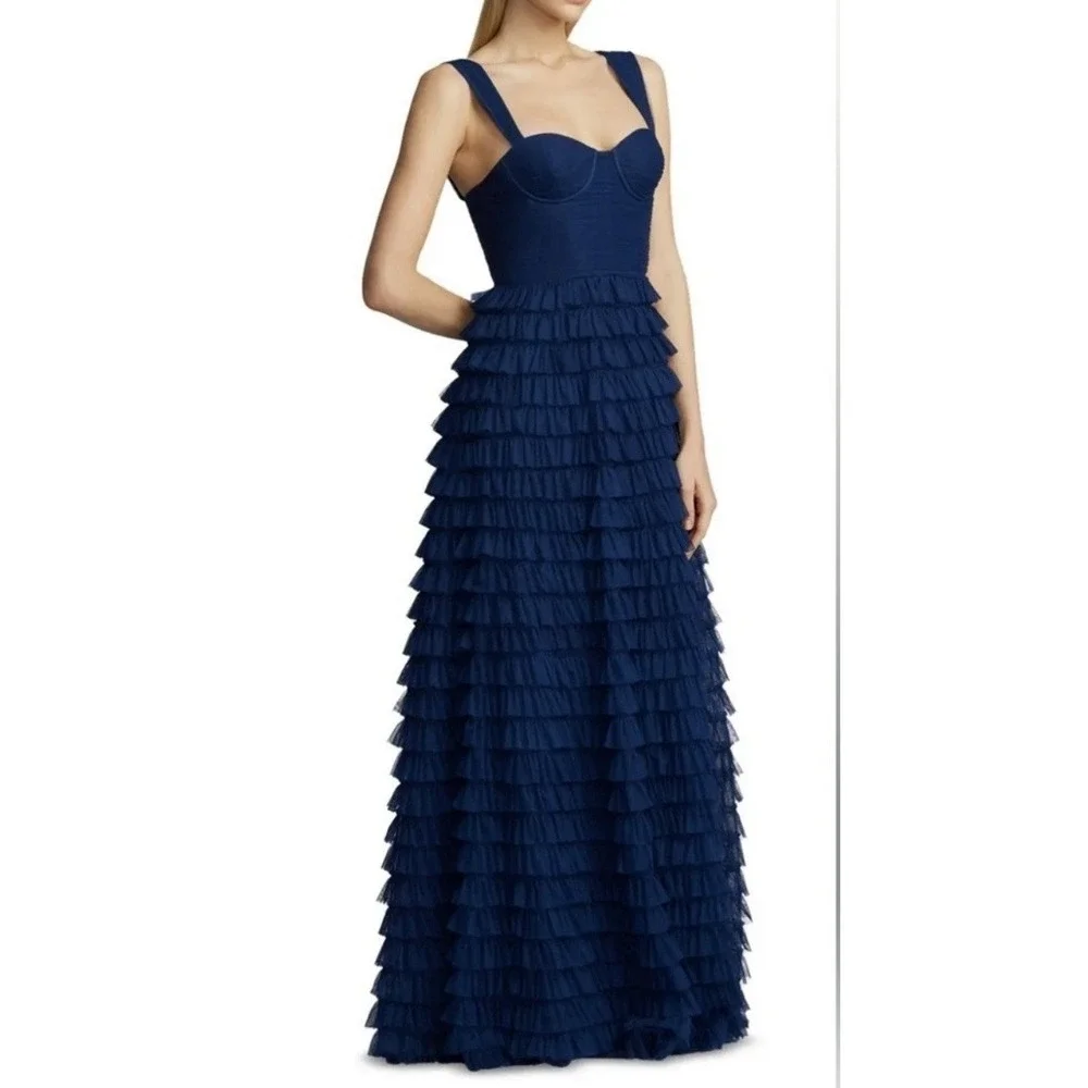 Zac Posen $795 Tiered Ruffle Midnight Navy Gown Dress 14 NWT - Picture 2 of 12